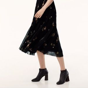 WILFRED Terre Floral Pleated Skirt in Black | NWOT
